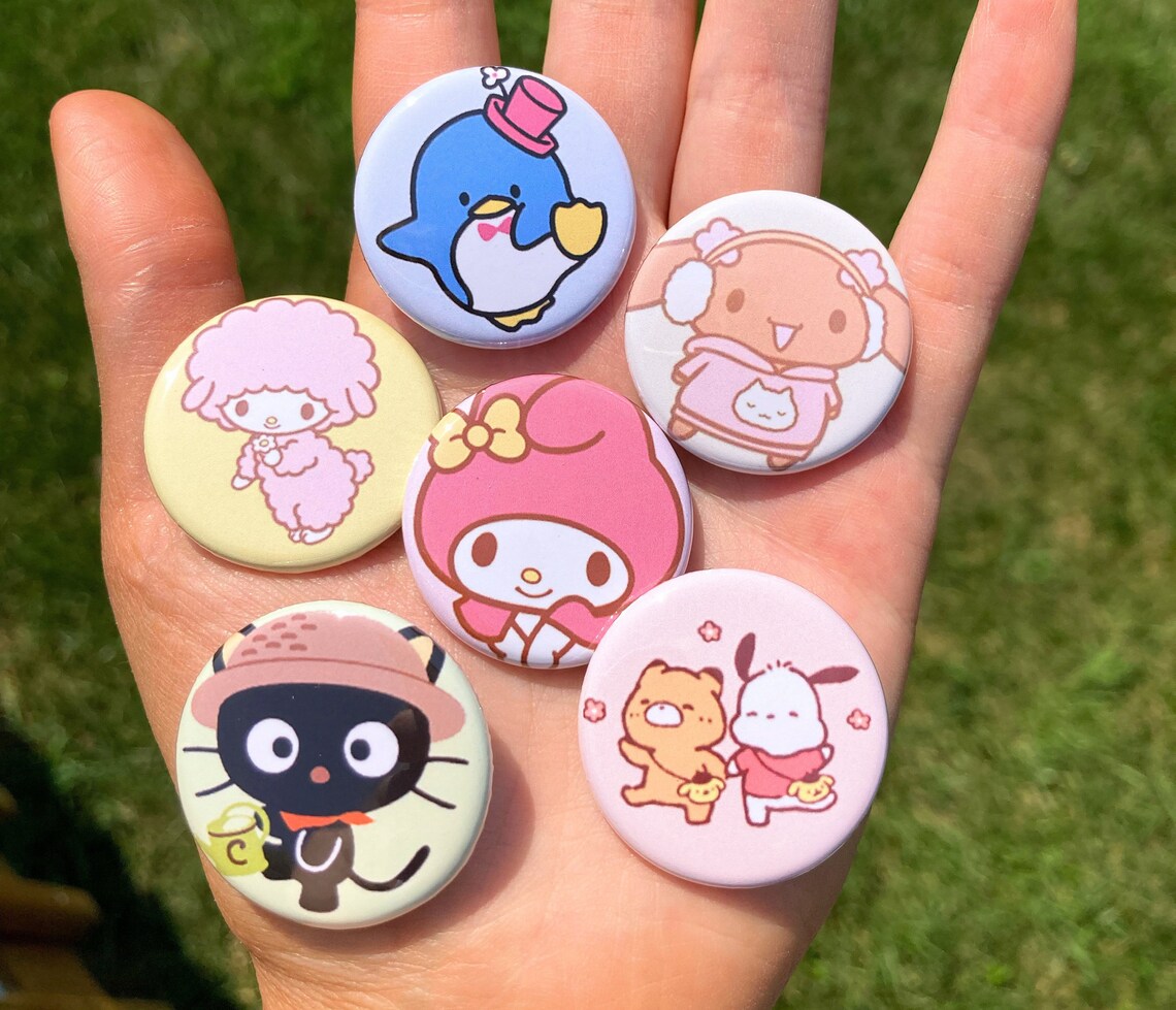 Sanrio characters 1.25 buttons badges pins set kawaii | Etsy