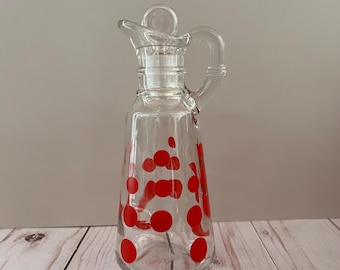 Vintage 1950s Hazel Atlas Red Polka Dot Cruet Bottle W/ Glass Stoper