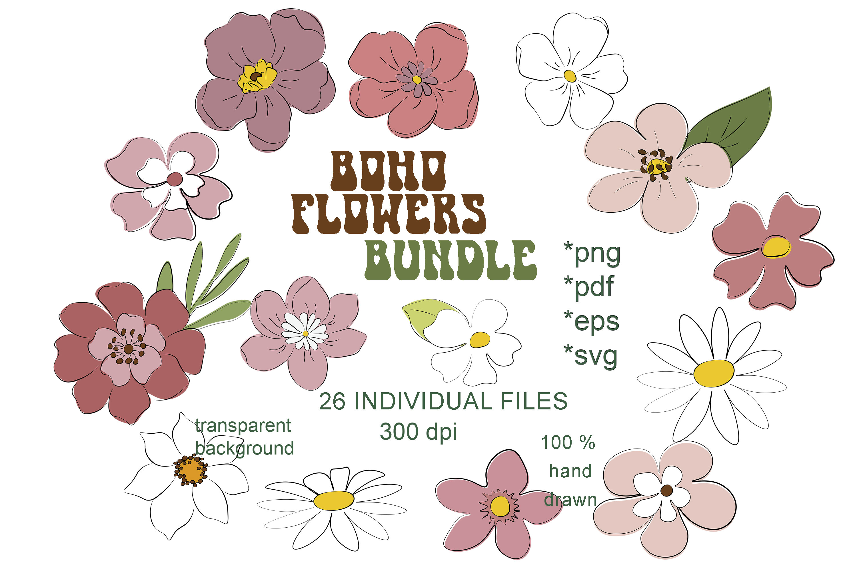 Cute Boho Flowers SVG Bundle Retro Colorful Flowers Svg - Etsy