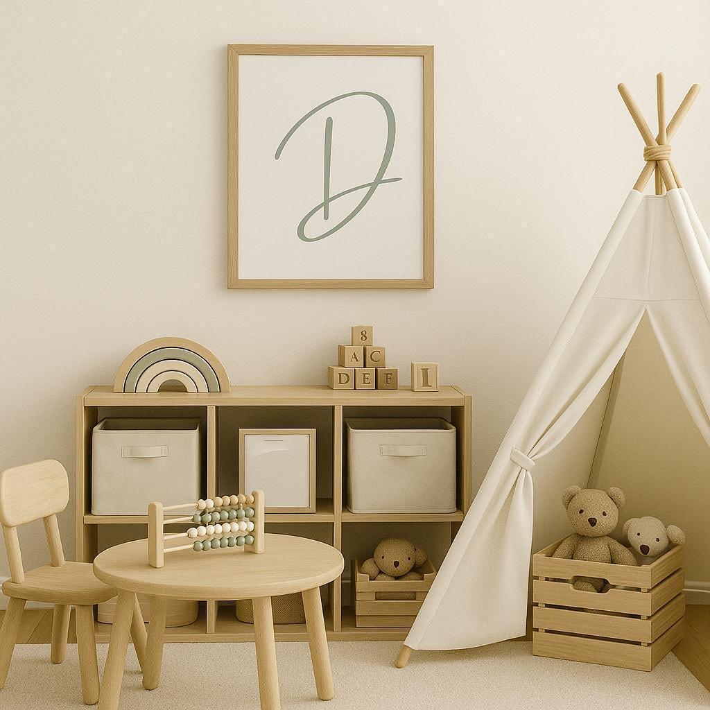 Sage Green Letter D Print: Minimalist Nursery Initial Art (Digital Download)