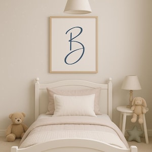 Navy Blue Letter B Wall Art | Printable Nursery Alphabet Print | A-Z Initial Poster | A4 A3 8x10 Sizes