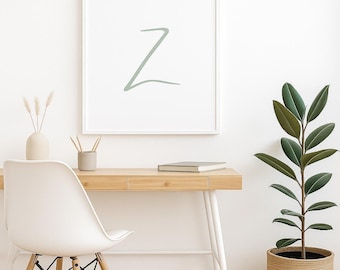 Impresión de la letra Z en verde salvia: Arte inicial minimalista para guardería (descarga digital)