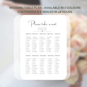 Custom Wedding Table Plan Seating Chart – A1 Digital Download – 7 Colour Options – Personalised Table Plan Sign – Guest Name Layout PDF