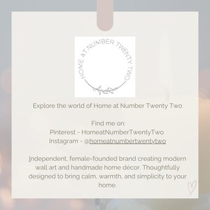 The image is a square with a white border and a light background. It contains text and a logo for a brand called "Home at Number Twenty Two".