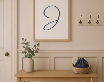 Navy Blue Letter J Print: Minimalist Initial Wall Art (Digital Download)