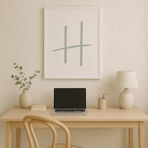 Sage Green Letter H Initial Wall Art | Digital Nursery A-Z Poster | Calm Kids Print | A4 A3 8x10