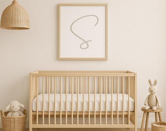 Letra S verde salvia para habitación infantil / Arte minimalista con inicial (Descarga digital)