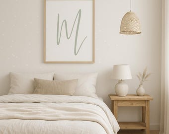 Letter M Initial Print: Sage Green Nursery Decor (Digital Download, A4/A3/8x10 Sizes)