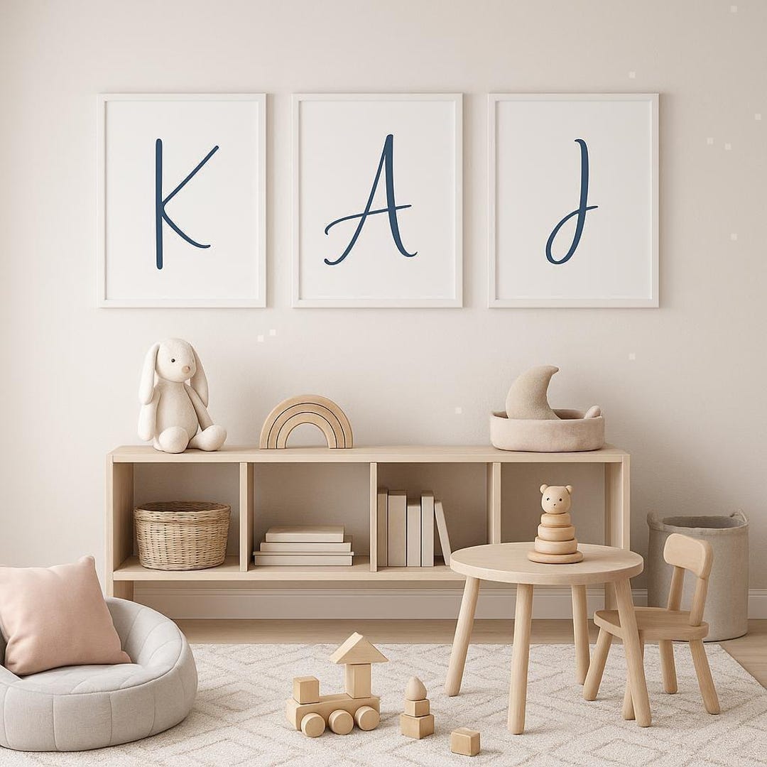 Pick Any 3 Alphabet Letters – Printable Wall Art Set in Navy Blue | A–Z ...