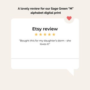 A lovely review for our Sage Green "M" alphabet digital print