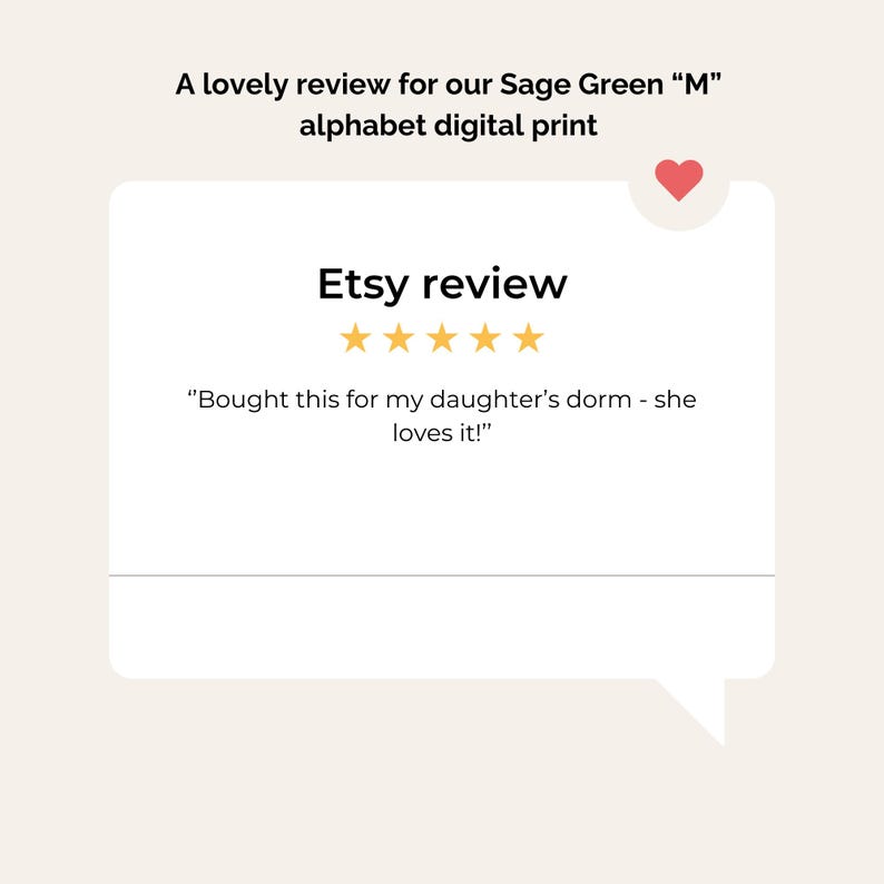 A lovely review for our Sage Green "M" alphabet digital print