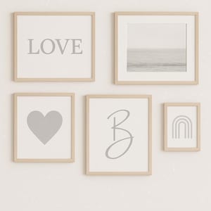 Grey Letter B Nursery Print | Digital Initial Wall Art | A–Z Alphabet Poster for Kids Room | A4 A3 8x10 Sizes