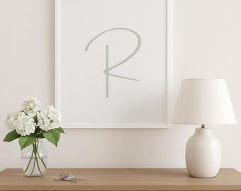 Sage Green Letter R Print: Minimalist Alphabet Wall Art (Digital Download)