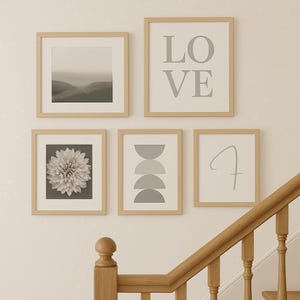 Grey Letter F Initial Wall Print | Minimalist Kids Room Decor | A-Z Alphabet Poster | Instant Download Sizes