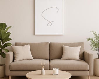 Letter S Initial Print: Grey Minimalist Nursery Decor (Digital Download A4 A3 8x10 Sizes)
