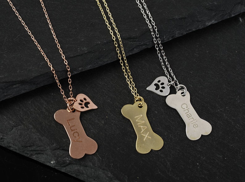 Dog Necklace Personalized / Dog Paw Necklace / Dog Bone Charm Etsy