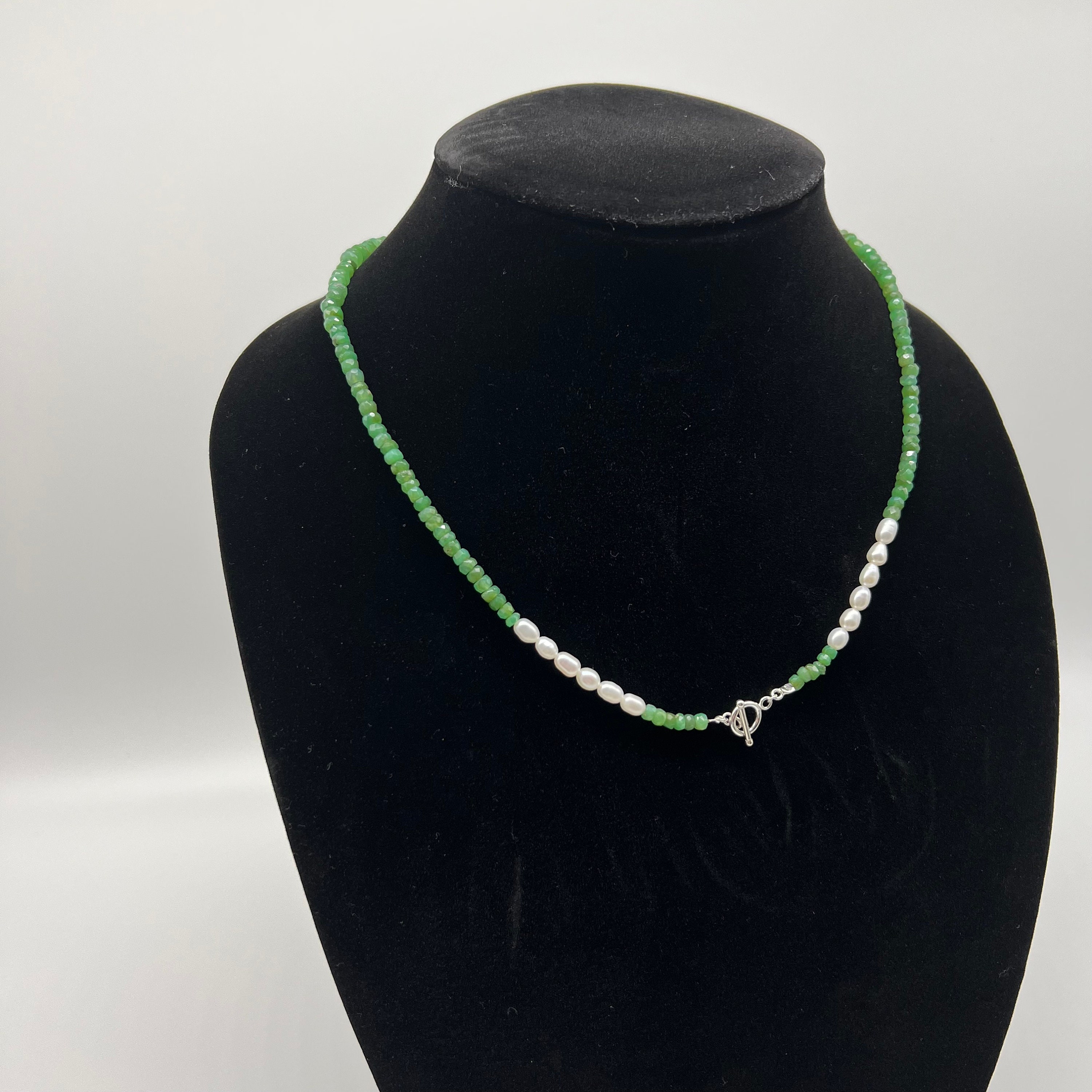 Small Chrysoprase Moonstone Diamond Shell Pendant Necklace