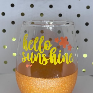 Verre à vin sans pied pailleté estival - Verre à vin scintillant - Bonjour l&#39;été - Verre de fête amusant - Cadeau d&#39;anniversaire - Cadeau d&#39;été - Jolie - Orange vif
