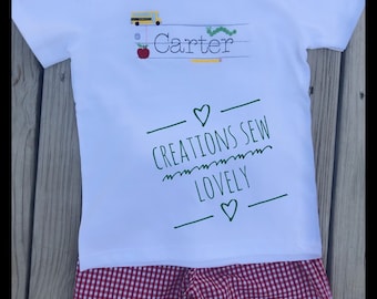 Personalized Back To School Shirt & Gingham Shorts Set, Embroidered Name