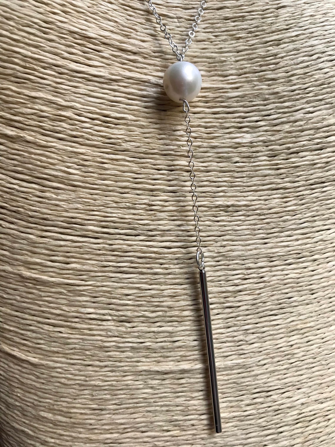 Sterling Silver Drop Bar Necklace Etsy