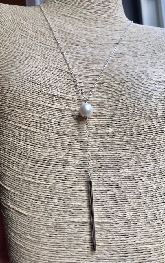 Sterling Silver Drop Bar Necklace Etsy