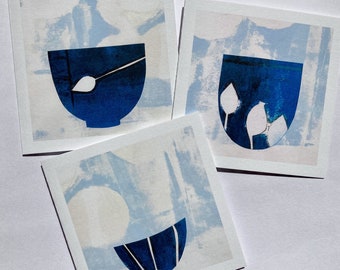 BLUE BOWL COLLECTION single square cards, blue and white cards cards for potters, ceramics, tableware, artist's cards, simple lifestyle