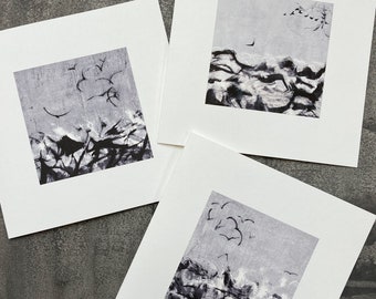 BIRD CARDS 'Ocean Birds' single blank artist's cards, seabirds, waves, seascapes, wind and sky