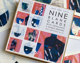 Box of 9 small blank cards - JARS & POTS Collection, ceramics, pottery, vibrant contemporary, gift