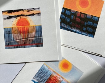 BETWEEN WORLDS sun and ocean single large square greetings cards