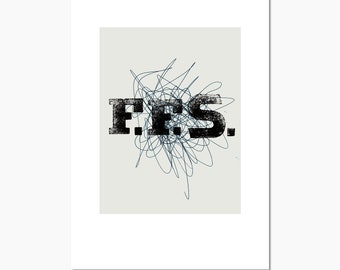 Monochrome A4 woodblock typography print 'FFS'