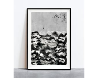 OCEAN BIRDS 1 - A3 signed digital print, waves, wind, sky and birds