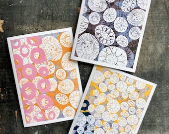 FLOWER GARDEN single A6 greetings cards: bright contemporary printed artwork