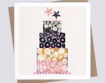 CELEBRATE WITH CAKE single large square greetings cards, wedding, engagement, congratulations, anniversary, contemporary design