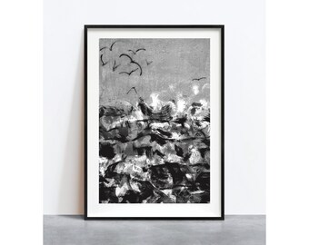 OCEAN BIRDS 2 - A3 signed digital print, waves, wind, sky and birds