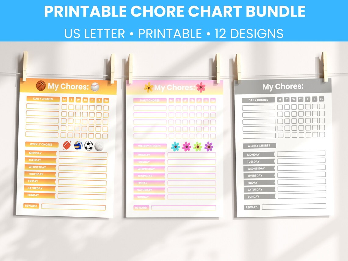 Kids Chore Chart Routine Chart Behavior Chart Weekly Chores Pdf Instant ...