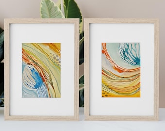 Blue Drift, Abstract Watercolor Wall Art Set