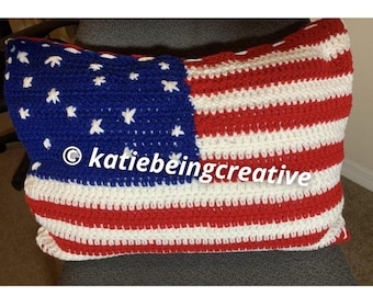 Motivo all'uncinetto: Federa con bandiera americana (4 luglio, Memorial Day, Giorno dell'Indipendenza, cuscino USA, cuscino con bandiera, cuscino patriottico)