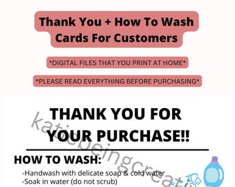 Thank You and How To Wash Card For Markets, Craft Fairs, and Orders- Digital File ONLY (wash instructions + thank you card for customers)