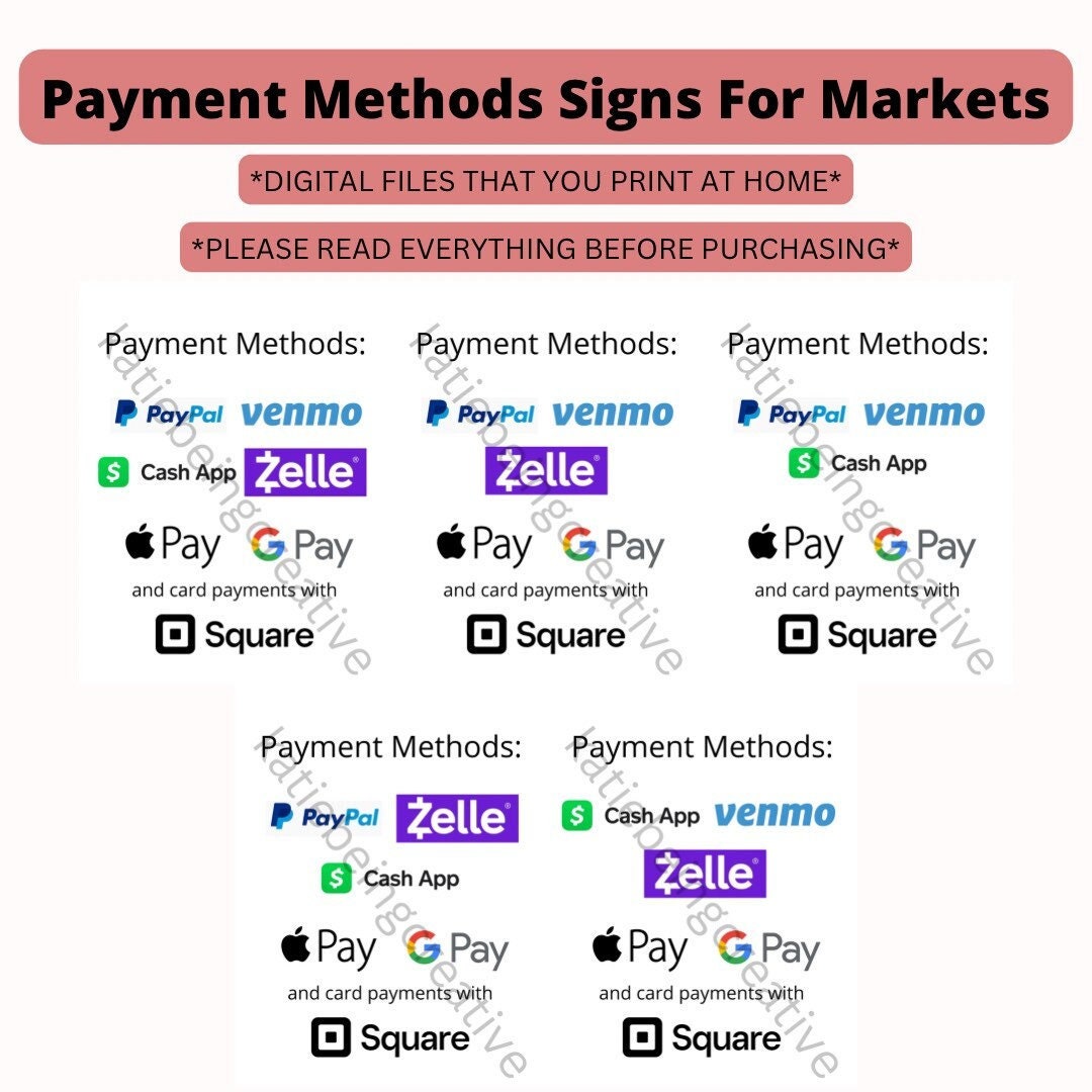 Payment Methods Sign for Markets and Craft Fairs- Digital File ONLY ...