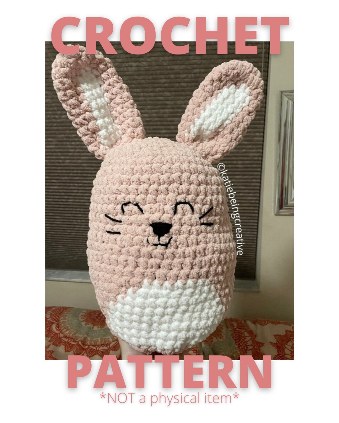 Bunny Rabbit Plushie Crochet Pattern inspired by Bop the Bunny Squishmallow Large Plush Made