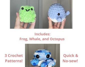 Best Selling, No-Sew, Quick Crochet Pattern Pack: Includes Frog, Whale, and Octopus Crochet Patterns