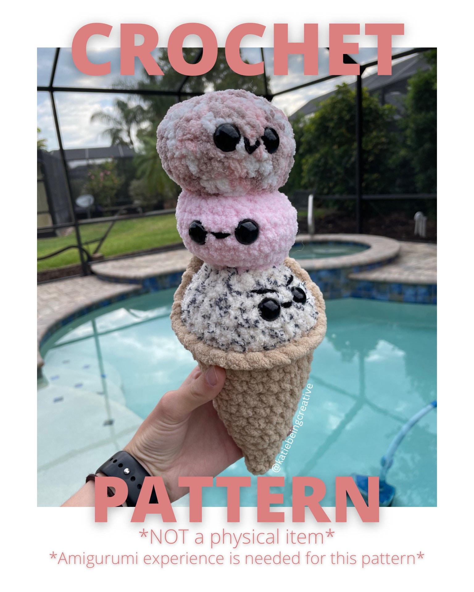 3 Scoop Ice Cream Cone No-sew Crochet Pattern: Summertime