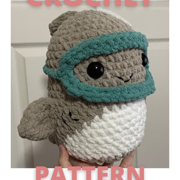 Shark Plushie with Goggles Crochet Pattern (Inspired by Gordon the Shark Squishmallow) large shark plush made with Bernat Blanket yarns