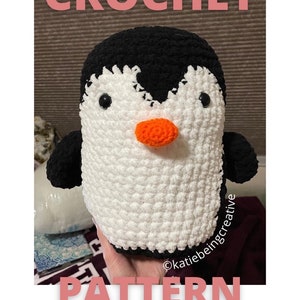 Häkelanleitung: Pinguin Plushie (Inspiriert von Puff der Pinguin Squishmallow) Großer Plüsch, Hergestellt aus Bernat Blanket Yarn