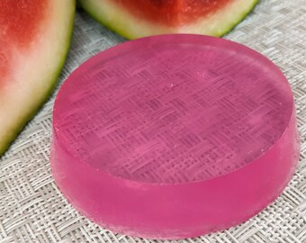 Watermelon Handmade Soap, Round Bar Soap, Honey Glycerin Moisturizing Soap, Fruit Soap, Summer Scent, Clear Pink Soap, Two Sizes,Shower Soap