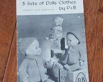 Vintage Dolls Clothes Knitting Patterns, 5 Sets (PDF Pattern)