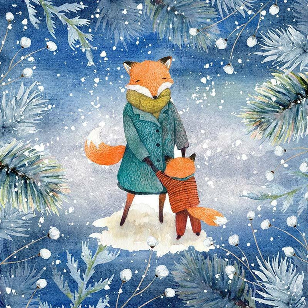 Decoupage Fox Christmas Napkins X 4 Decoupage Fox Napkins Etsy UK