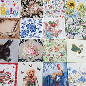 Decoupage Napkins x 12 or 20 or 40 Napkins Lucky Dip Selection Wildlife Napkins Floral Napkins Beach Napkins Halloween Napkins etc