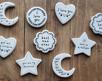 MOTHERS DAY Ceramic Token Sentiment Mother Love Pocket Token Love You To Moon Best Mum Ever Choose From Lots Designs