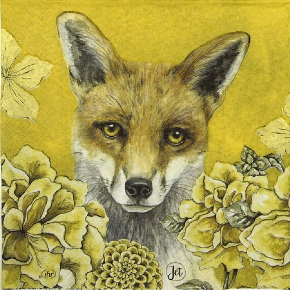 Decoupage Napkins Fox Tale Floral X 4 Napkins Paper Craft Etsy